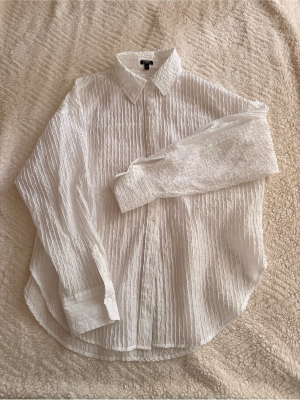 Express White Textured Long-Sleeve Button-Down Shirt